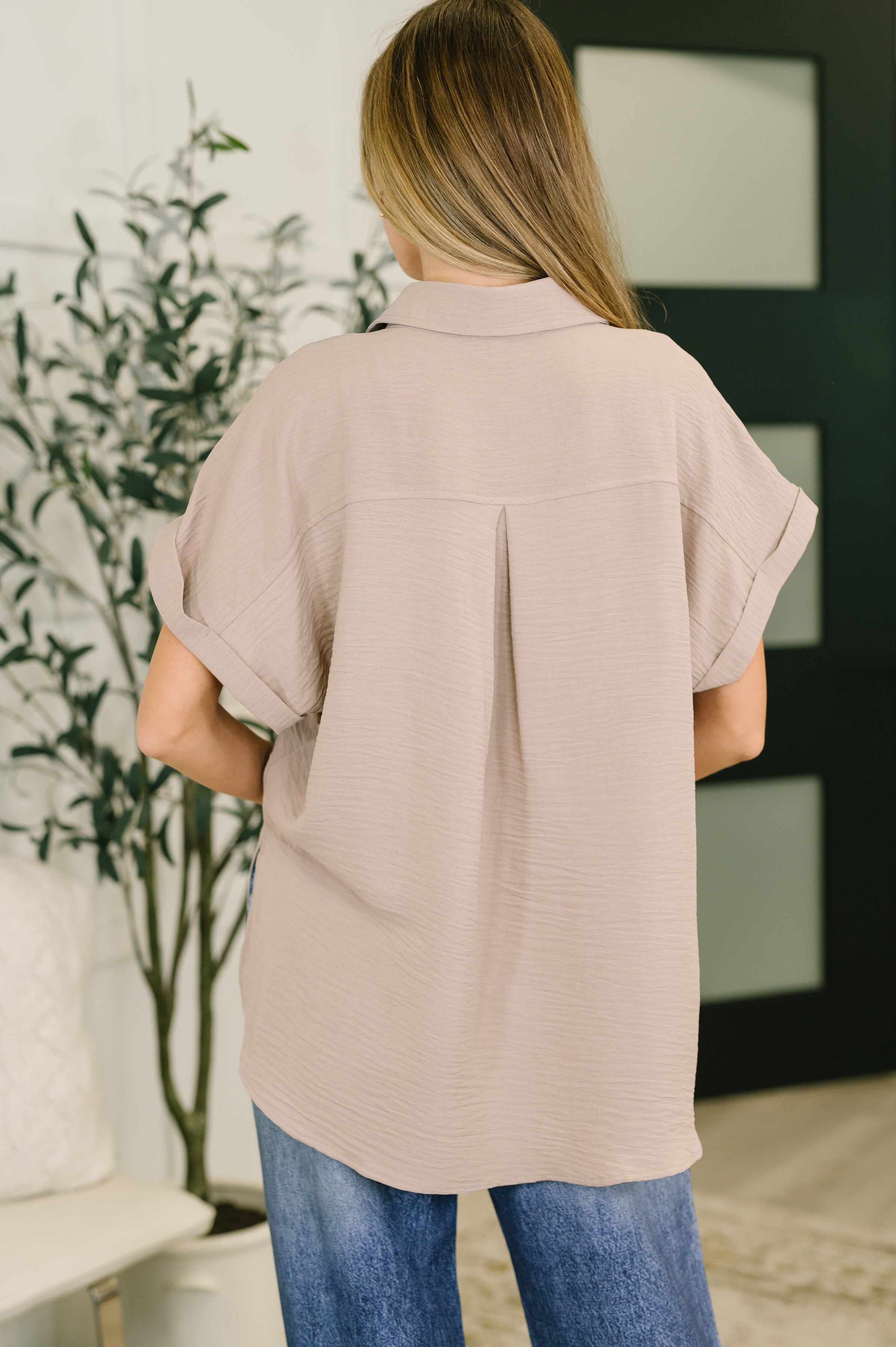 Ash Mocha Collared Button Down Shirt for Plus Size Women