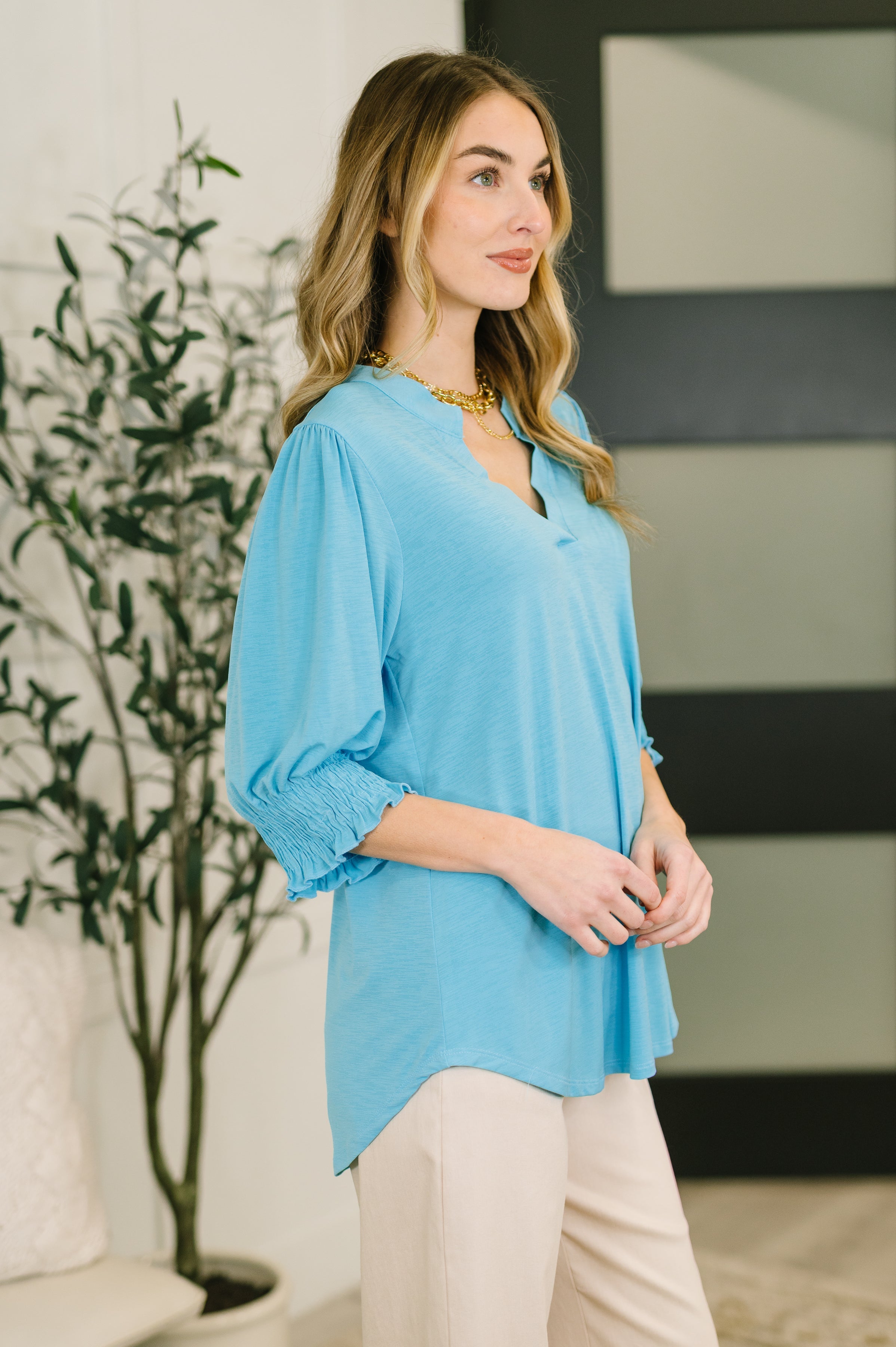 Coastal Blue Smock Top for Plus Size Women