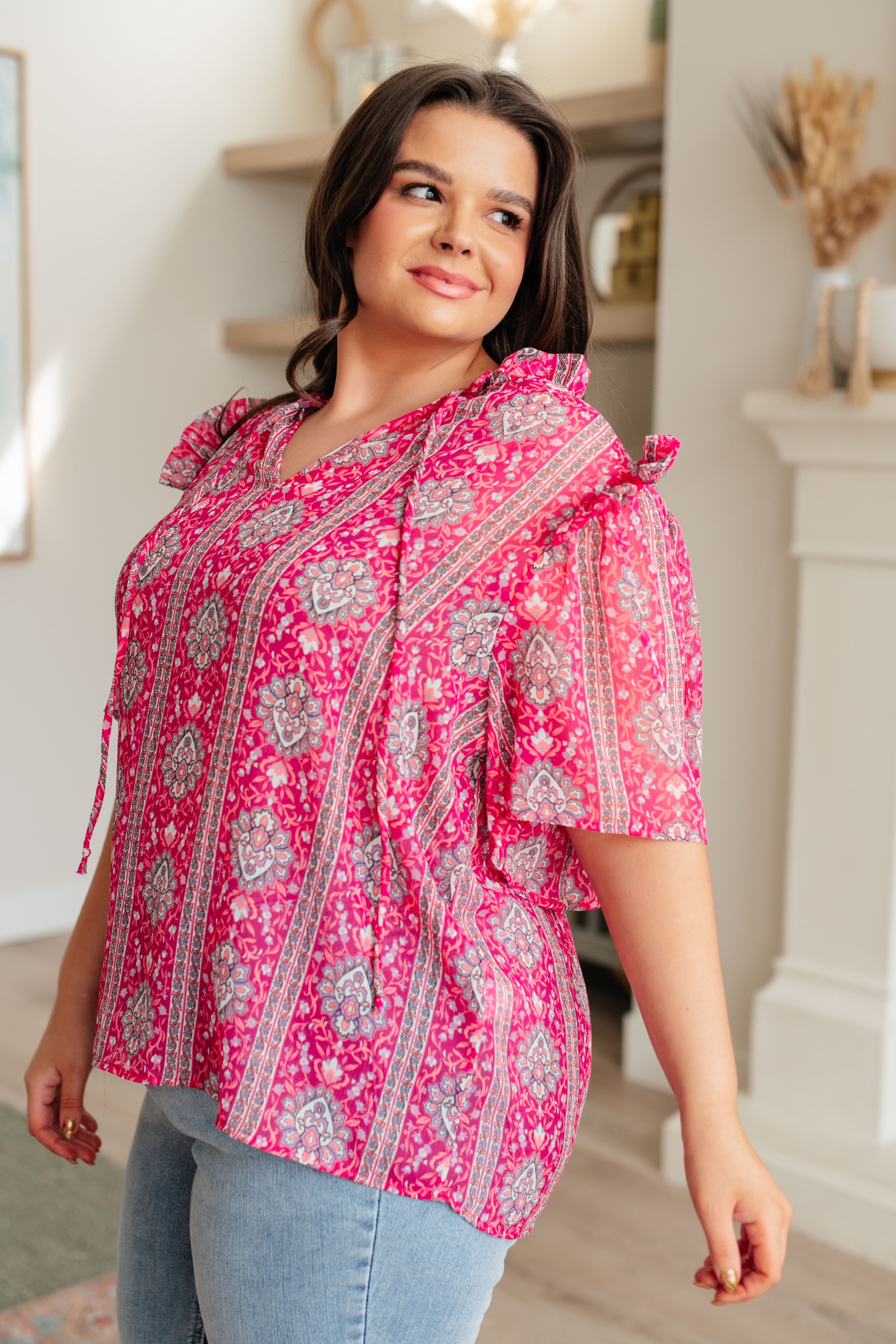 Plus Size V-Neck Bell Sleeve Blouse for Curvy Women