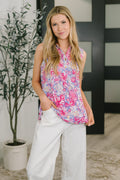 Floral Collared Sleeveless Top for Plus Size Women