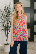 Island Bloom Collared Sleeveless Top for Plus Size Women