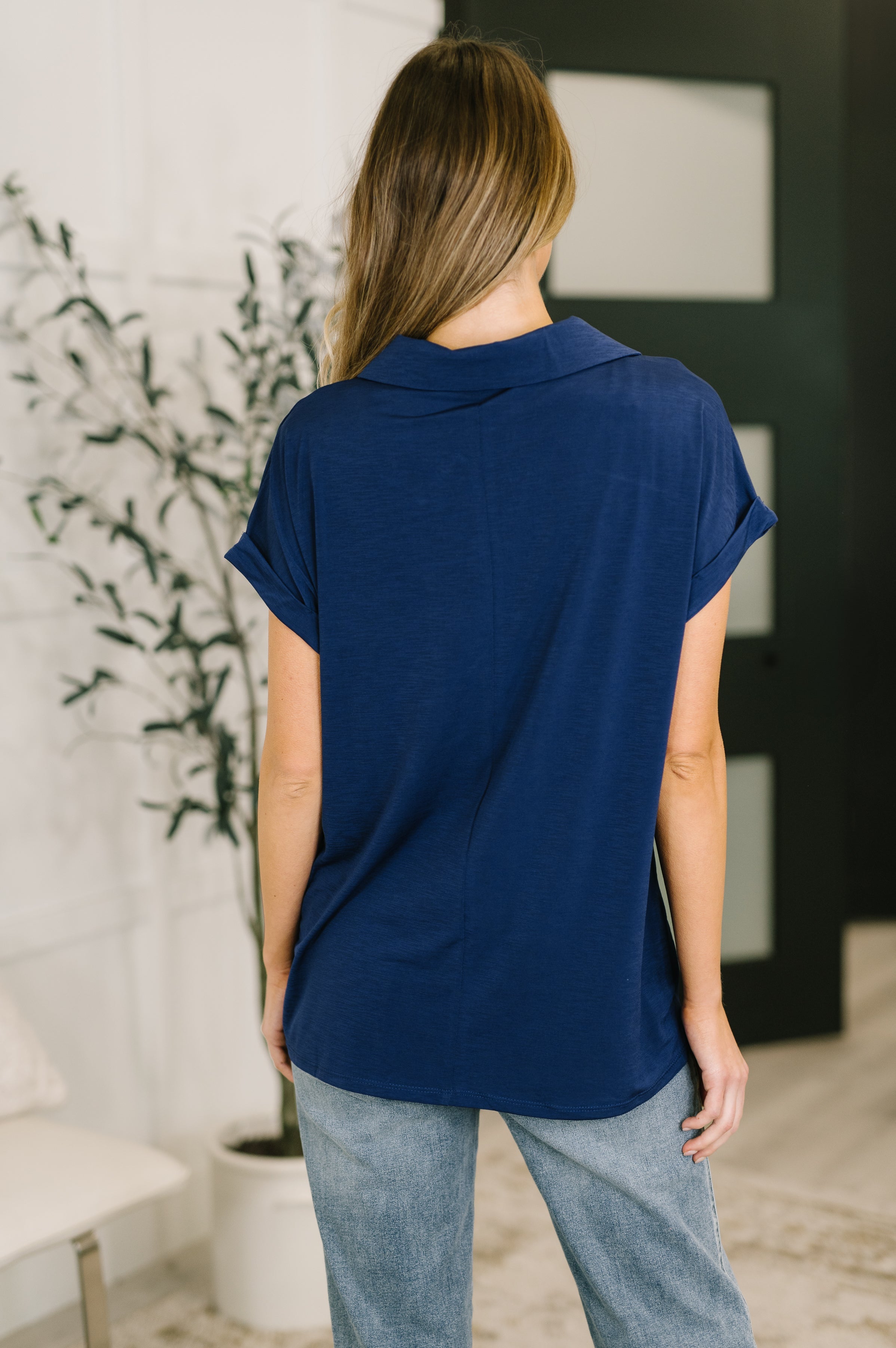 Navy Collared Top for Plus Size Women