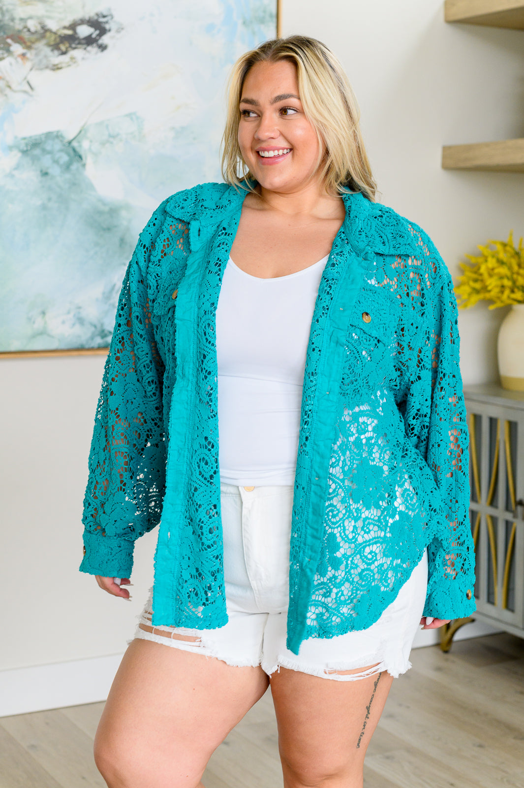 Plus Size Lace Button Down Top for Curvy Women